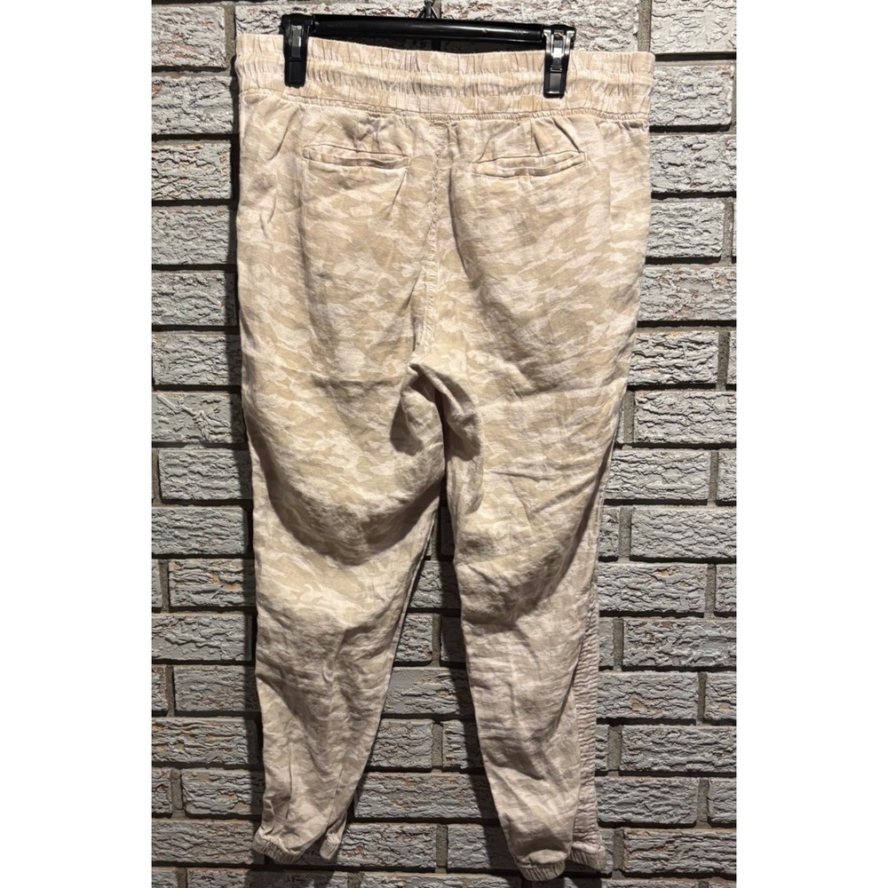 Athleta Cabo Tide Linen Jogger Pants Beige Camo Size 12 Drawstring Casual Travel - Picture 2 of 5